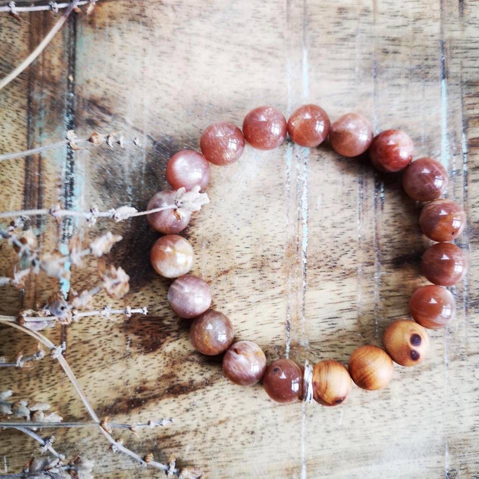 Sunstone & Cypress Burl Diffuser Bracelet ~ 10mm