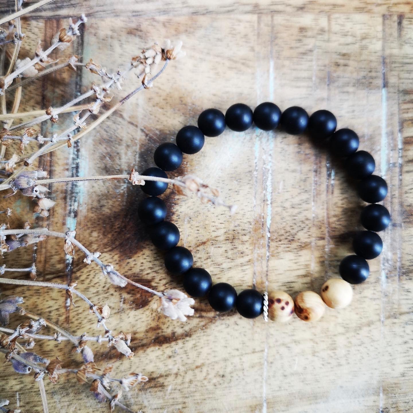 Onyx (Matte) & Cypress Burl Diffuser Bracelet ~8mm