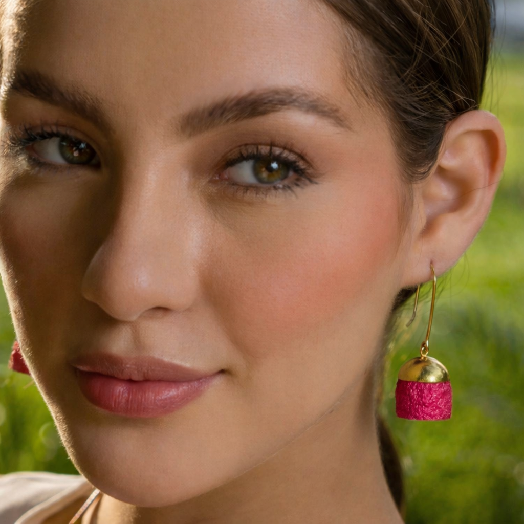 Silk Cocoon Bell Earrings - Half - Fuchsia 2
