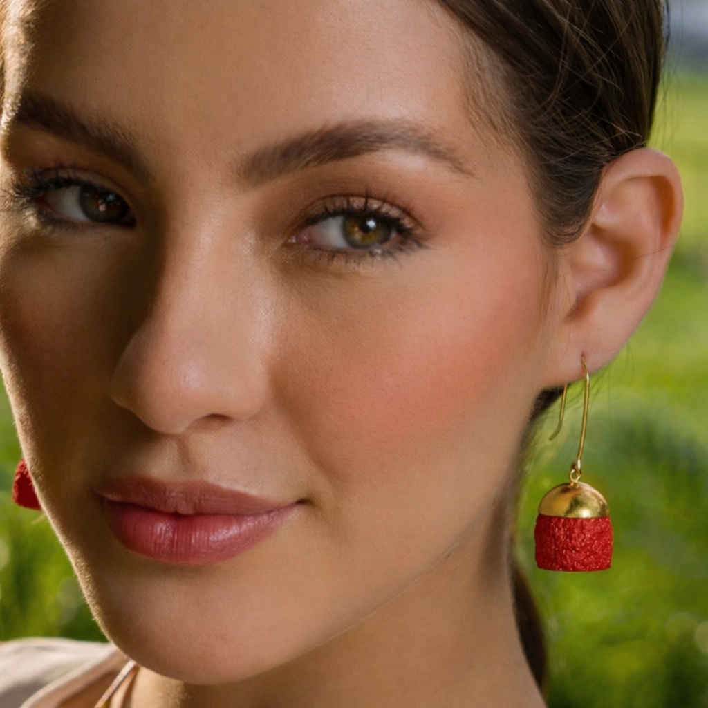 Silk Cocoon Bell Earrings - Half - Red